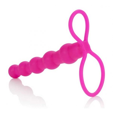 Розовая насадка для двойного проникновения Silicone Love Rider Beaded Dual Penetrator - 14,5 см.